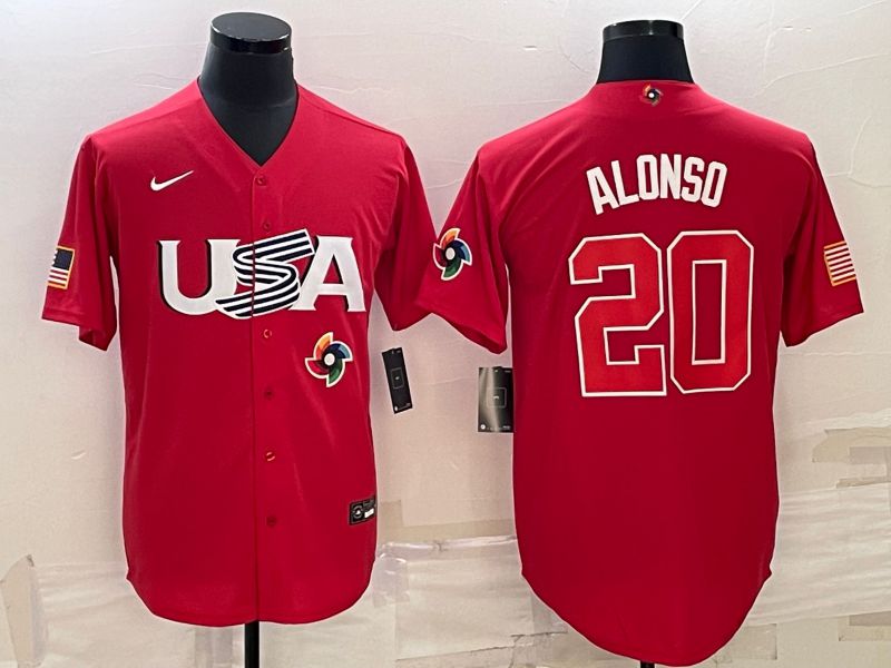 Men 2023 World Cub USA 20 Alonso Red Nike MLB Jersey11